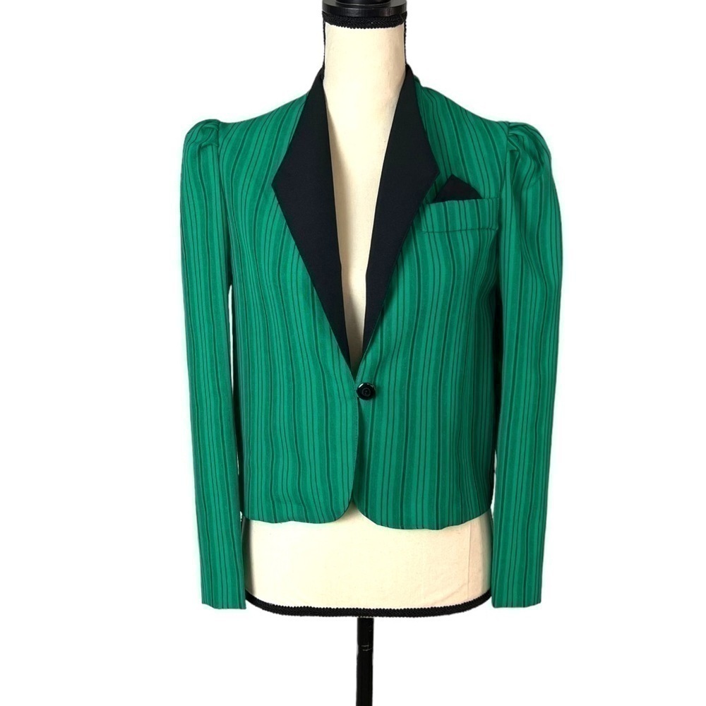 Union Made Blazer Size 5 / 6 Medium Cropped Green Black Stripe 1955 - 95 VINTAGE